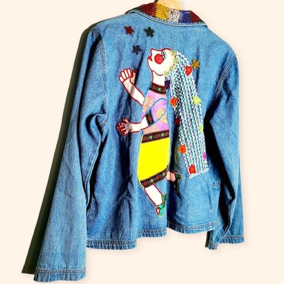 Woman's Chicos Design Embroidered Jean Jacket Beaded 8 Vintage - Picture 2 of 6